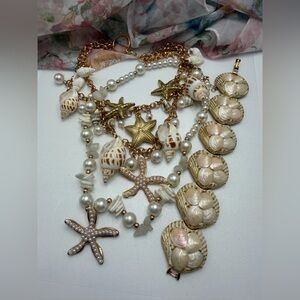 Starfish in layers Gold and Cream Seashell Necklaces and Shells bracelet